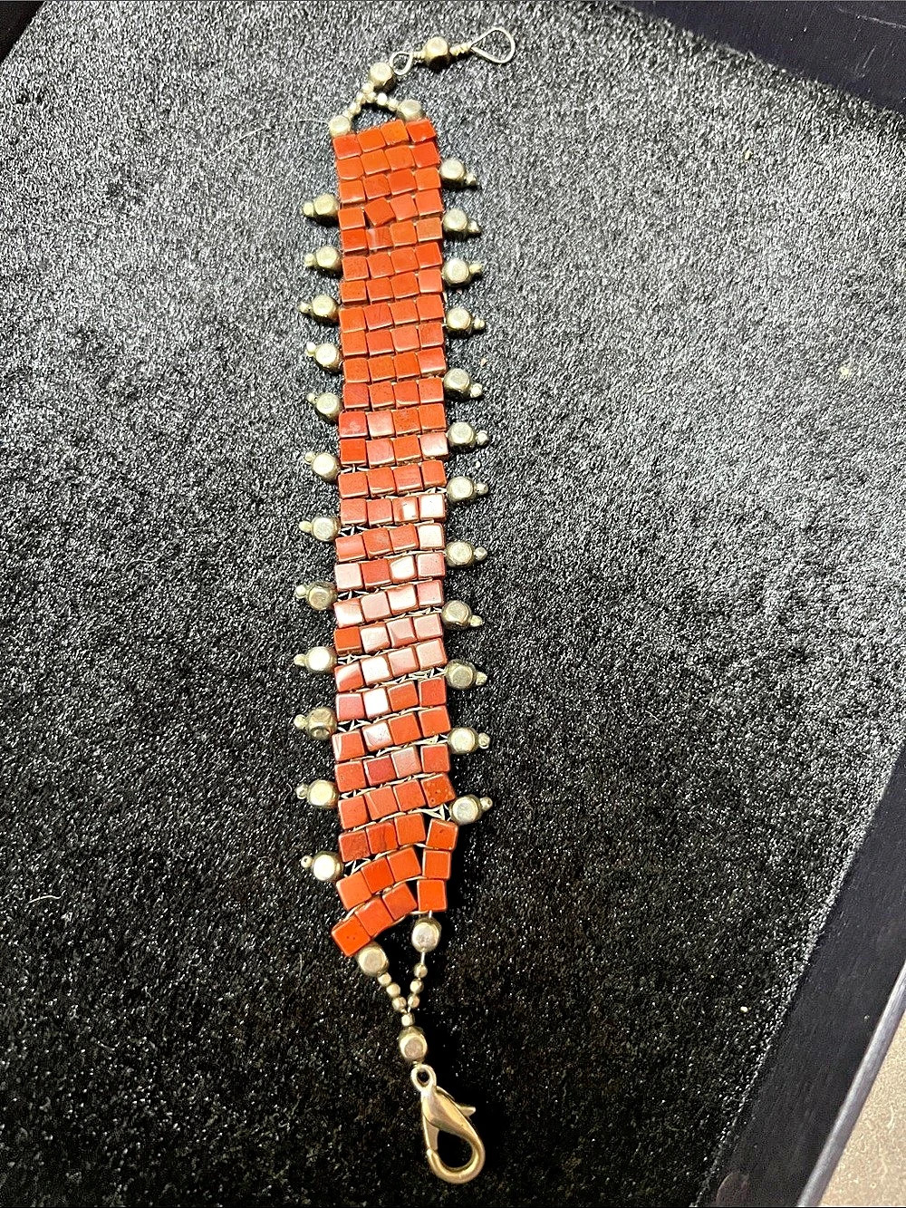 Beaded Woven Bracelet in Orange & Gold